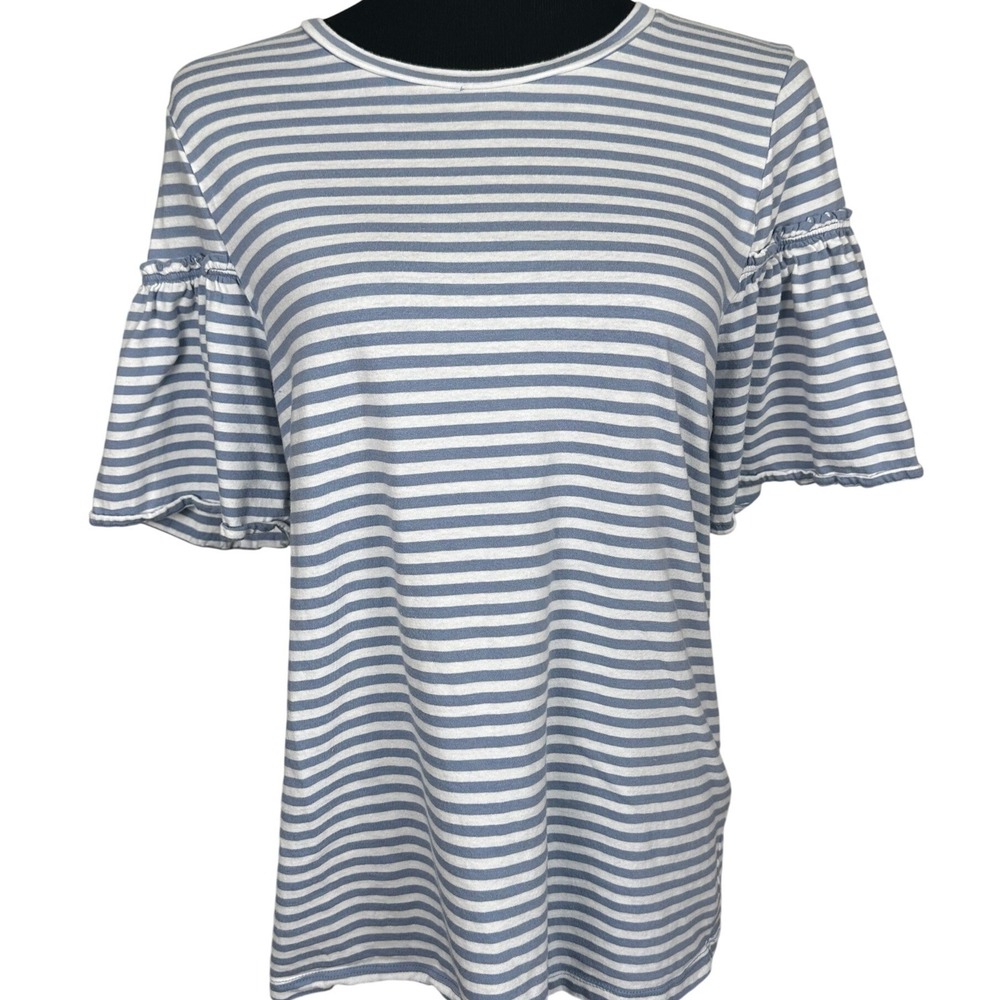 Banana Republic‎ French Stripe Flutter Sleeve Tee Womens L Blue White Coastal